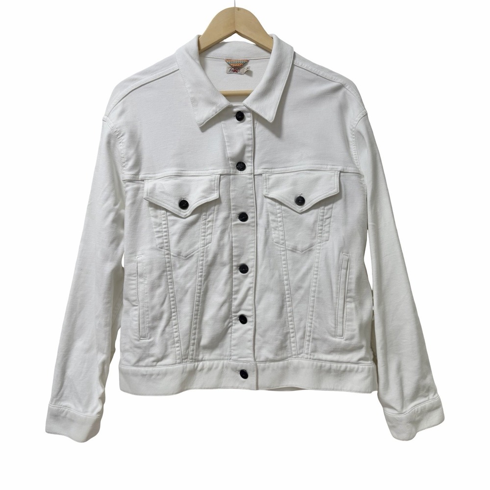 Faherty Womens Terry Stretch Trucker Jacket Size L White Classic Travel Casual
